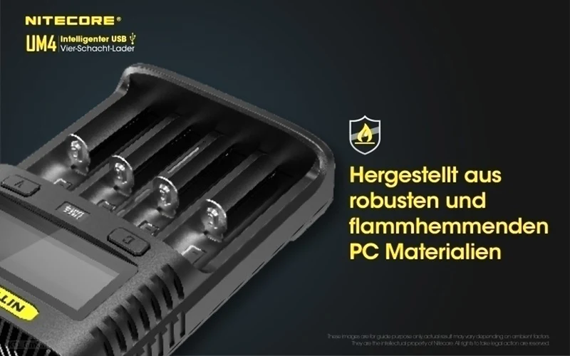 Nitecore UM4 - intelligentes Ladegerät für Li-Ion, LiFePo4, Ni-MH, Ni-CD Akkus