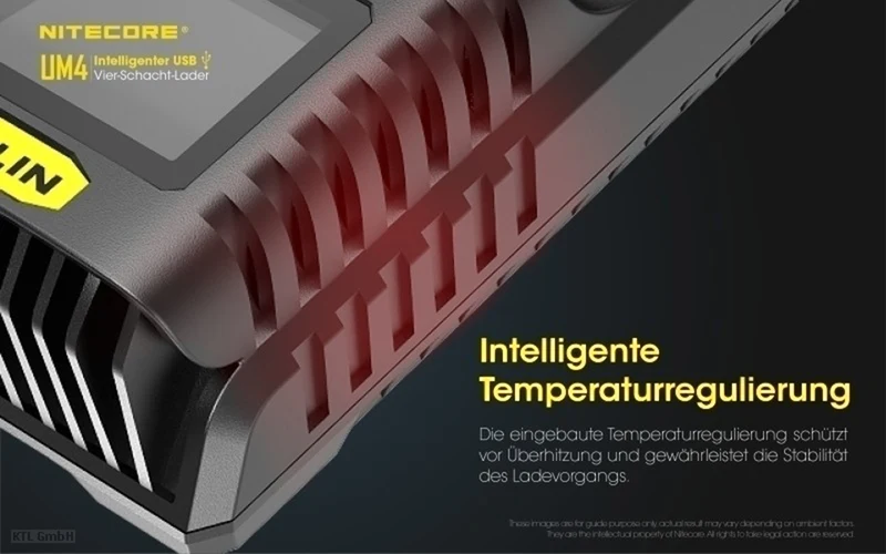 Nitecore UM4 - intelligentes Ladegerät für Li-Ion, LiFePo4, Ni-MH, Ni-CD Akkus