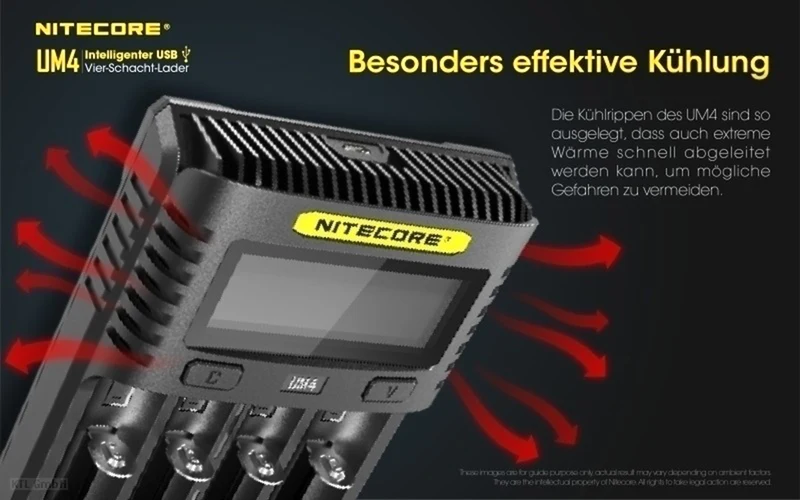 Nitecore UM4 - intelligentes Ladegerät für Li-Ion, LiFePo4, Ni-MH, Ni-CD Akkus