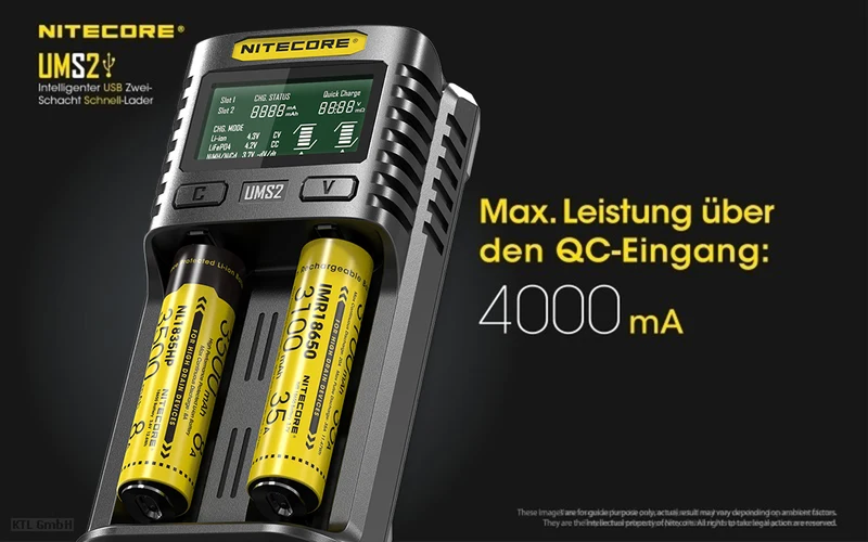 Nitecore UMS2 - intelligentes 2 - Schacht USB Ladegerät für Li-Ion, LiFePo4, Ni-MH, Ni-CD Akkus