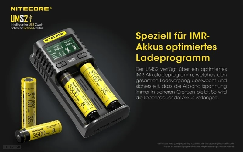 Nitecore UMS2 - intelligentes 2 - Schacht USB Ladegerät für Li-Ion, LiFePo4, Ni-MH, Ni-CD Akkus