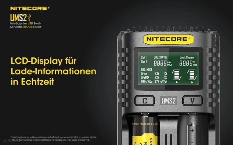 Nitecore UMS2 - intelligentes 2 - Schacht USB Ladegerät für Li-Ion, LiFePo4, Ni-MH, Ni-CD Akkus