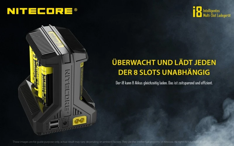 Nitecore Intellicharger I8 - Ladegerät für Li-Ion und Ni-MH, Ni-CD Akkus
