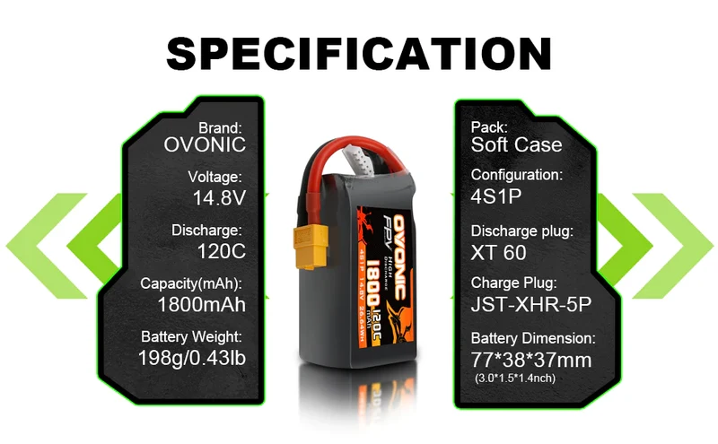 Ovonic 4S 1800mAh 120C LiPo XT60-Stecker für FPV (4 St.)