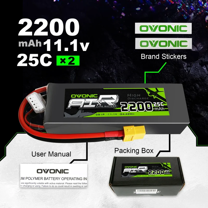 Ovonic 3S 2200mAh 25C 11,1 V Lipo-Akku mit XT60 für Freewing Dynam (4 St.)