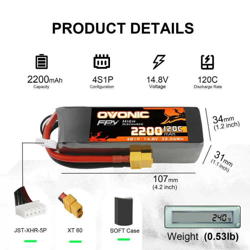 Ovonic 4S 2200mAh 120C 14,8V XT60 LiPo Akku (2 St.)