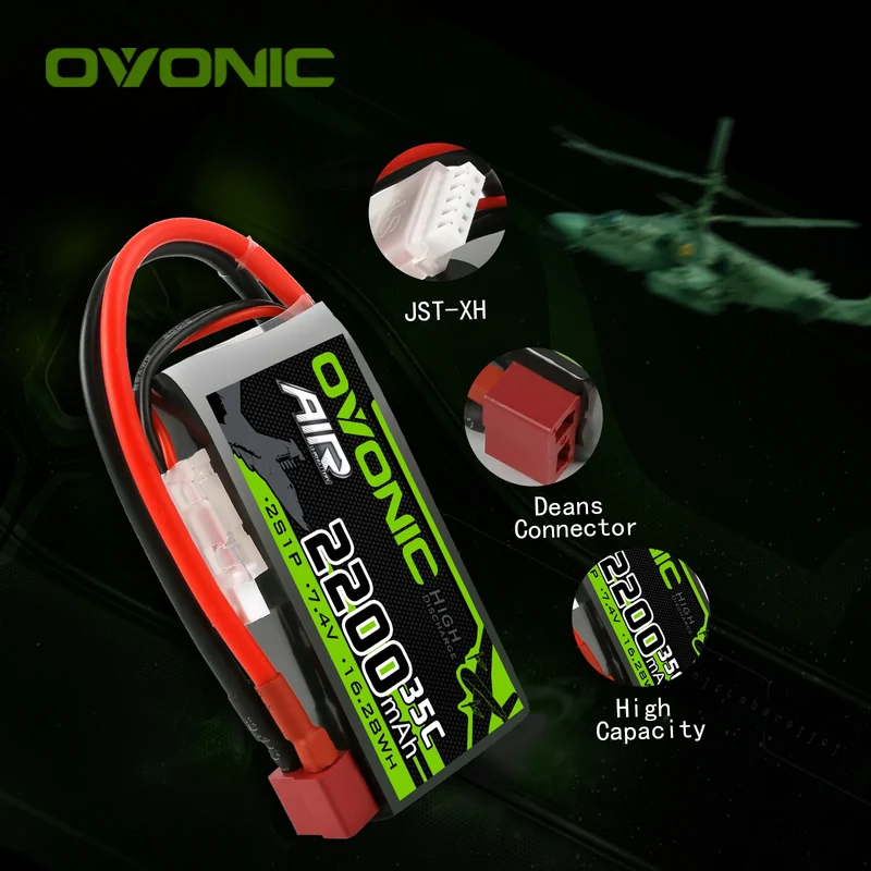 OVONIC 2S 35C 7,4 V 2200 mAh kurzer LiPo-Akku mit T-Stecker für Flugzeughubschrauber (2 St.)
