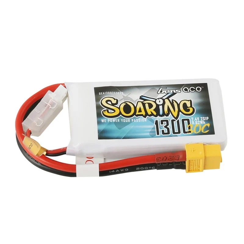 Gens Ace Soaring 1300mAh 7,4V 30C 2S1P Lipo Akkupack mit XT60 Stecker