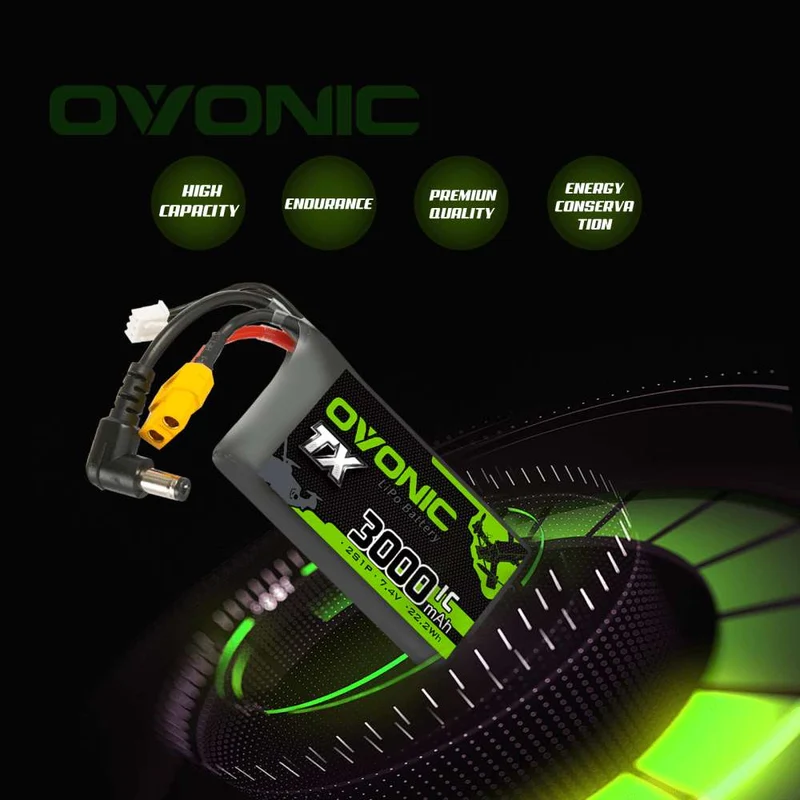 Ovonic 2S 3000mAh 1C 7,4V DC-5521 & XT60 LiPo für Fatshark FPV-Brille