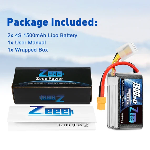 Zeee 4S 1500mAh 14,8V 120C Graphen-Akku XT60 (2 Stück)