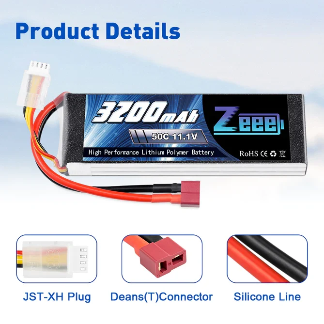 Zeee 3S 3200mAh 11,1V 50C Deans Lipo Akku (2 Stück)