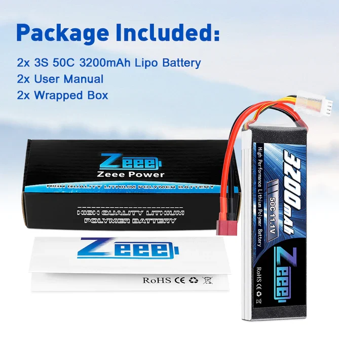 Zeee 3S 3200mAh 11,1V 50C Deans Lipo Akku (2 Stück)