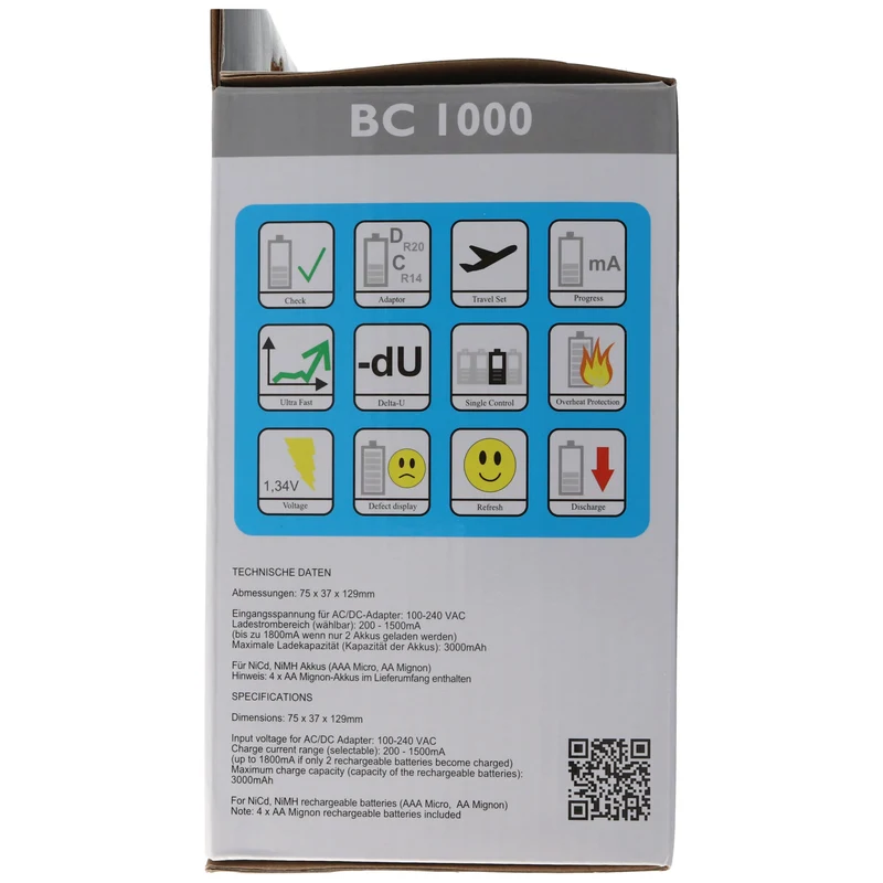 Technoline BC1000 Schnell-Ladegerät mit LCD-Display, Entladefunktion, Akku