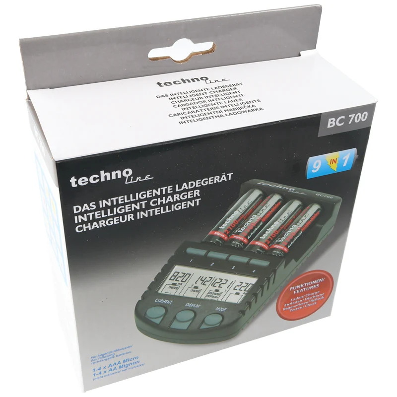 Technoline BC-700 Schnell-Ladegerät mit LCD-Display und Entladefunktion