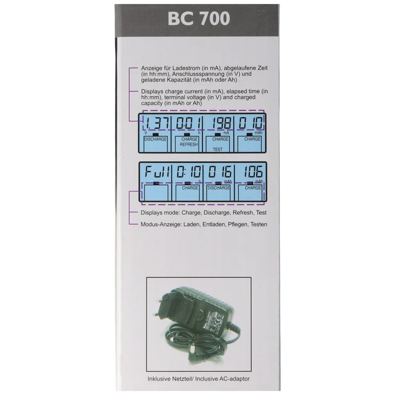 Technoline BC-700 Schnell-Ladegerät mit LCD-Display und Entladefunktion