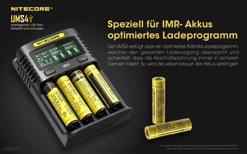 Nitecore UMS4 - intelligentes Ladegerät für Li-Ion, LiFePo4, Ni-MH, Ni-CD Akkus