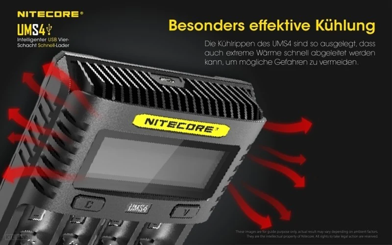 Nitecore UMS4 - intelligentes Ladegerät für Li-Ion, LiFePo4, Ni-MH, Ni-CD Akkus