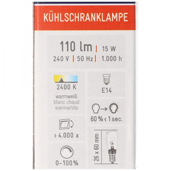 AccuCell Backofenlampe E14, 15 Watt temperaturfest bis 300°C