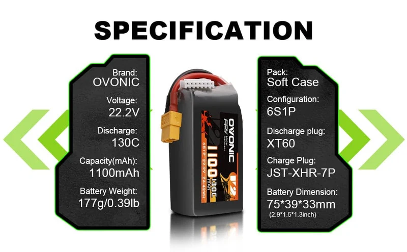 Ovonic 6S 1100mAh 130C 22,2V XT60 Lipo Akku Pack (2 St.)