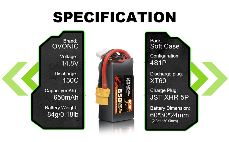 Ovonic 4S 650mAh 130C 14,8V XT60 LiPo Akku (4 St.)