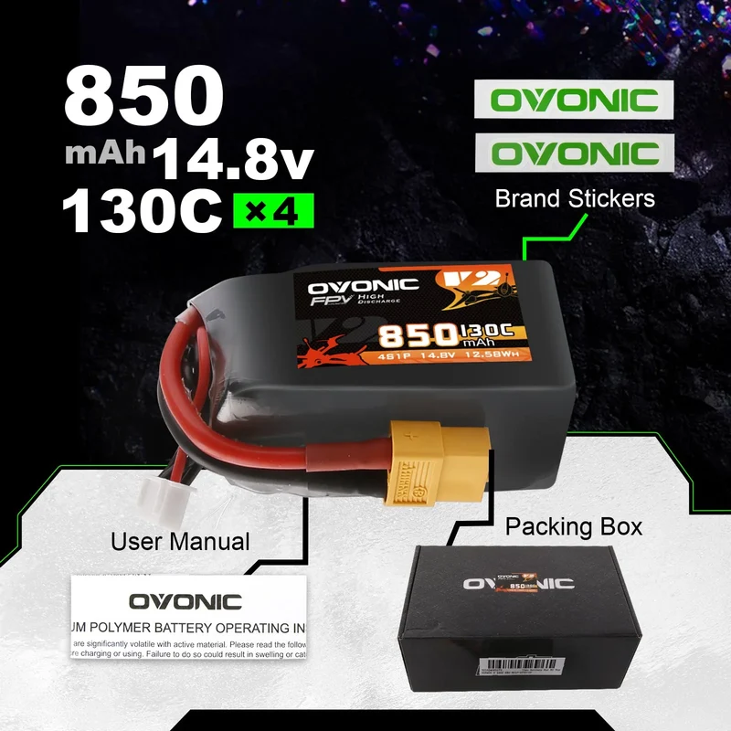 Ovonic 4S 850mAh 130C 14,8V XT60 Lipo Akku Pack (4 St.)