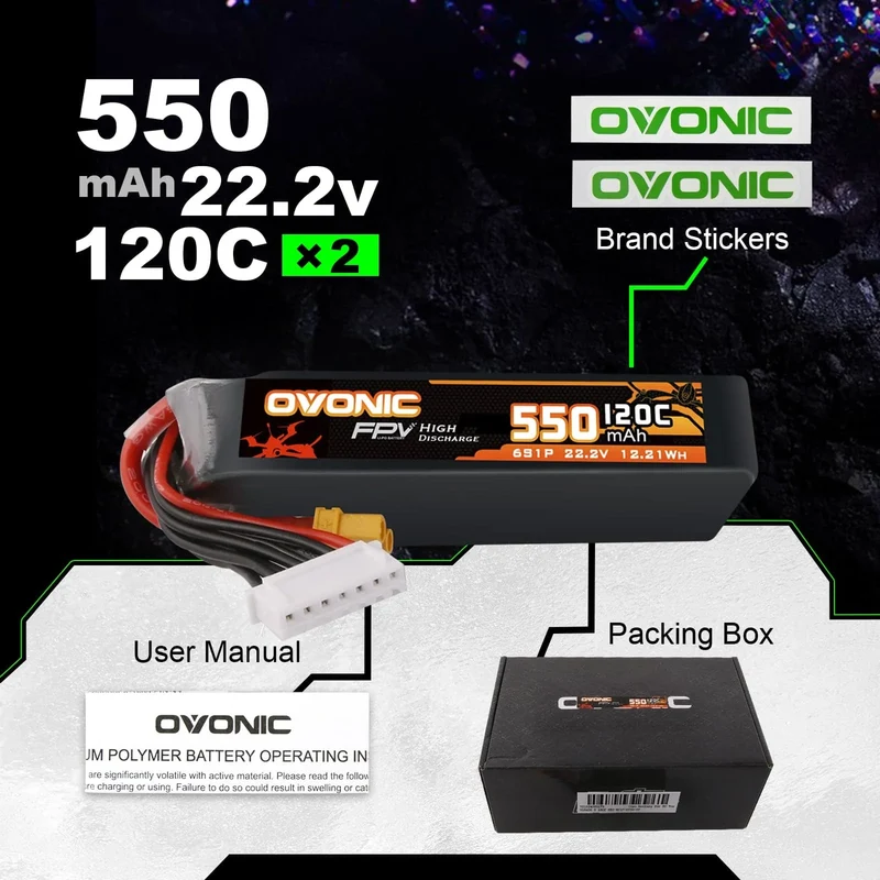 Ovonic 6S 550mAh 120C 22,2V XT30 LiPo Akku (2 St.)