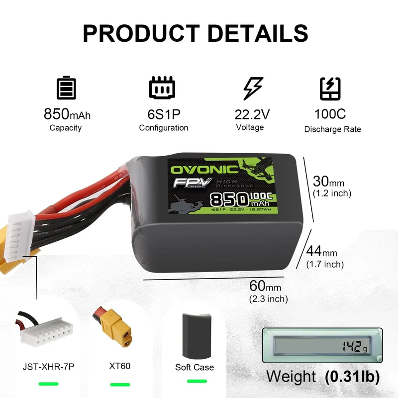 Ovonic 6S 850mAh 100C 22,2V XT60 Lipo Akku Pack (2 St.)