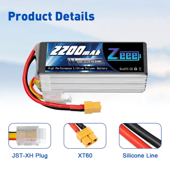 Zeee 6S 2200mAh 22.2V 120C XT60 Lipo Akku (2 Stück)