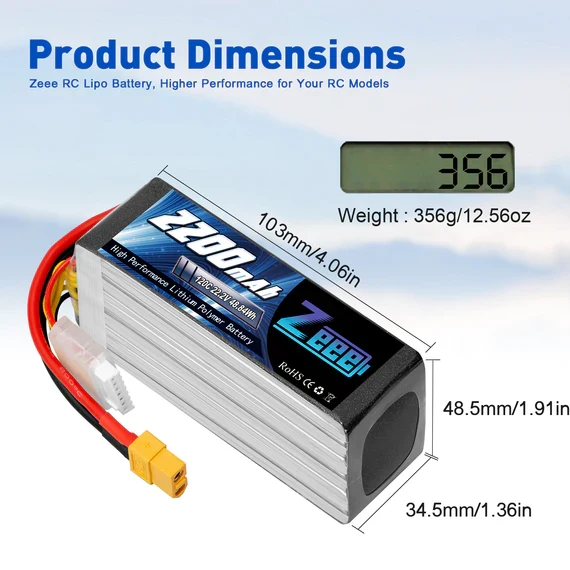 Zeee 6S 2200mAh 22.2V 120C XT60 Lipo Akku (2 Stück)
