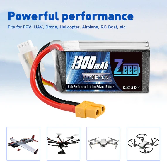 Zeee 3S 1300mAh 11,1V 120C Graphen XT60 Lipo Akku (2 Stück)