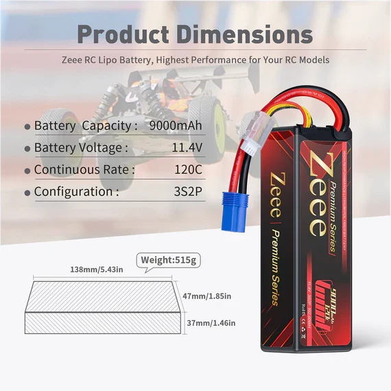 Zeee Premium Series 3S 9000mAh, 11,4V 120C Hardcase EC5 HV (2 Stück)