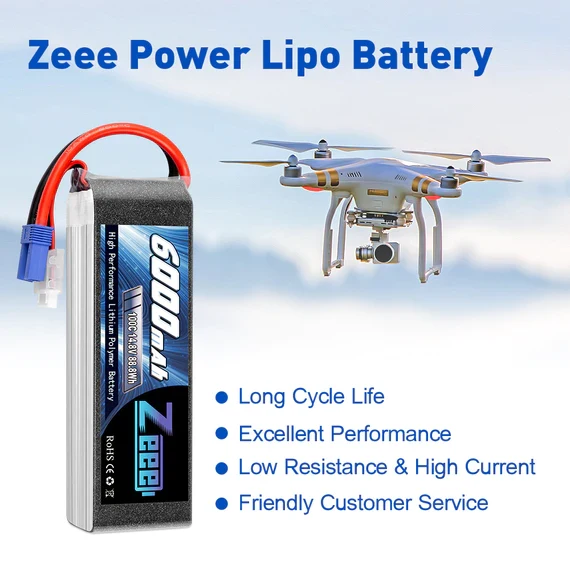 Zeee 4S 6000mAh 14,8V 100C EC5 Lipo Akku (2 Stück)