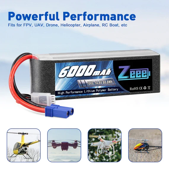 Zeee 4S 6000mAh 14,8V 100C EC5 Lipo Akku (2 Stück)