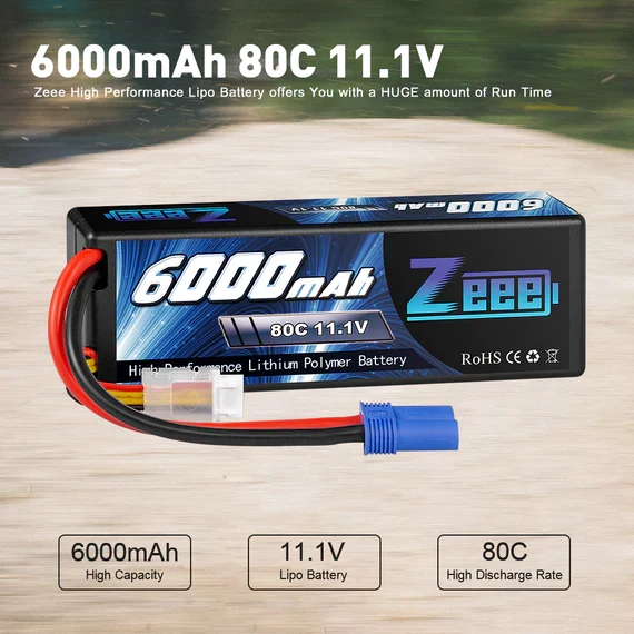 Zeee 3S 6000mAh 11,1V 80C Hardcase EC5 Lipo Akku (2 Stück)