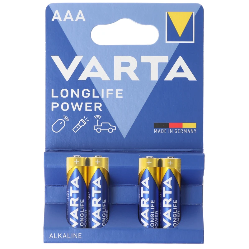 Varta Longlife Power (ehem. High Energy) Micro AAA 4903 Batterien 4er-Blisterkarte, Abmessungen 44,5x10,5mm