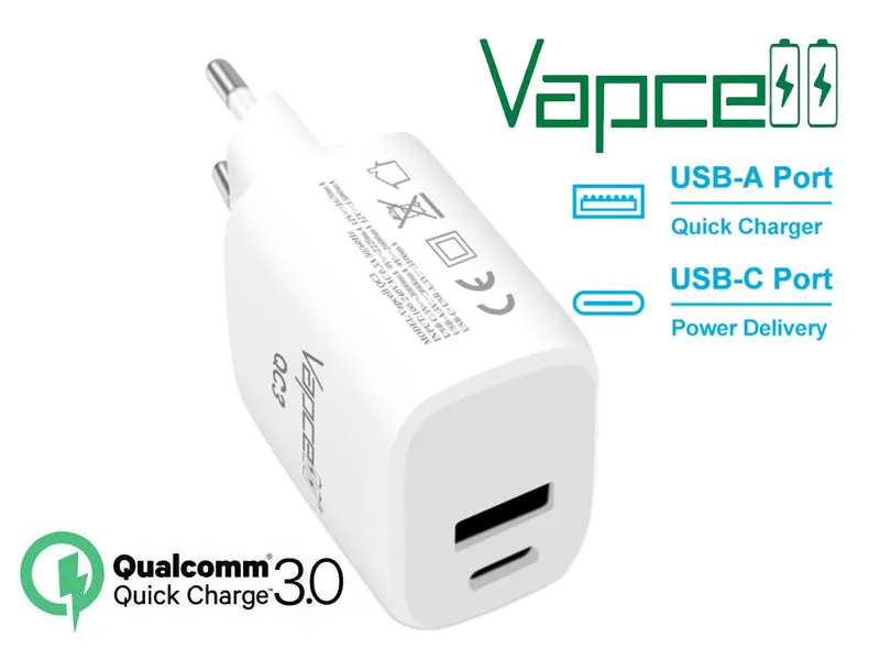 USB-Netzteil Vapcell QC3 5V-3A / 9V-2A / 12V-1,67A Quick Charge