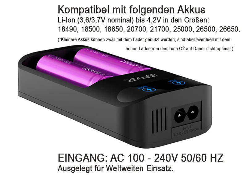 Efest Lush Q2 Akku-Schnellladegerät mit integriertem Netzteil