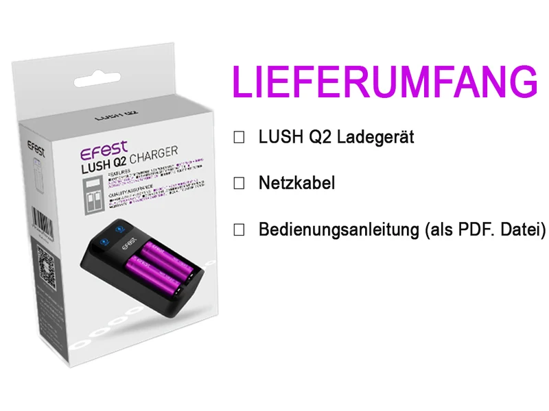 Efest Lush Q2 Akku-Schnellladegerät mit integriertem Netzteil