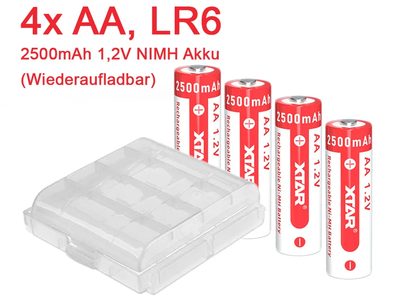 XTAR AA Mignon LR6 NIMH Akku 2500mAh 1,2V (Wiederaufladbar) (4 Stuck)