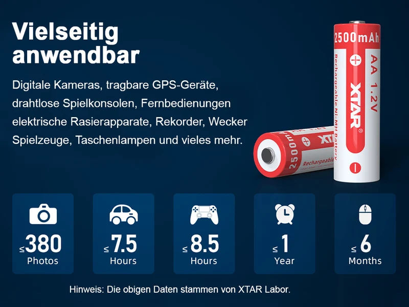 XTAR AA LR6 NIMH Akku 2500mAh 1,2V (Wiederaufladbar)