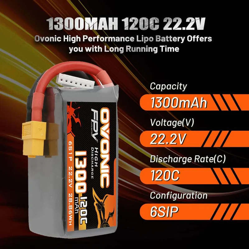 Ovonic 6S 1300mAh 120C 22,2V XT60 LiPo Akkupack