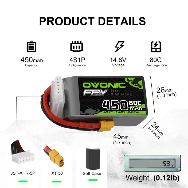 Ovonic 4S 450mAh 80C 14,8V XT30 Lipo Akku (4 St.)