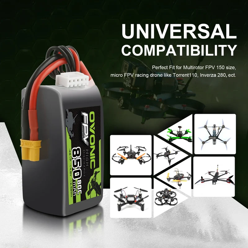 Ovonic 4S 850mAh 80C 14,8V XT30 Lipo Akku (4 Stück)