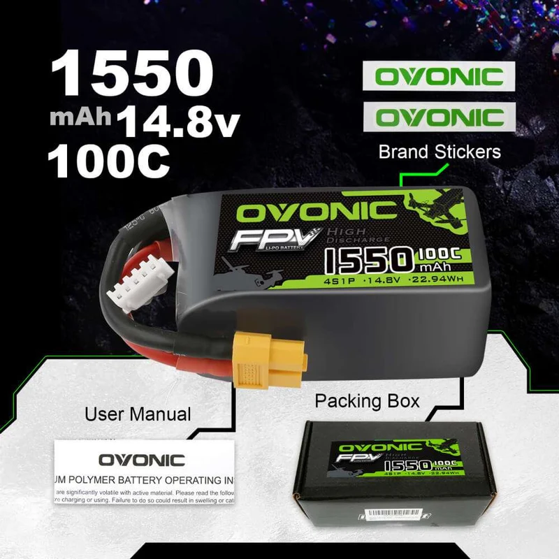 Ovonic 4S 1550mAh 100C 14.8V XT60 LiPo Akkupack