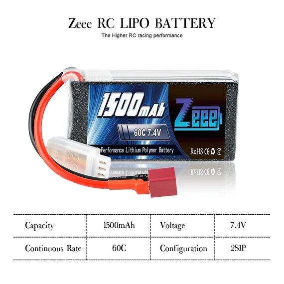 Zeee 2S 1500mAh 7.4V 60C Deans (2 Stück)