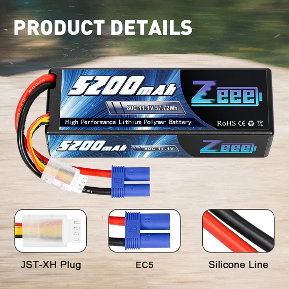 Zeee 3S 5200mAh 11,1V 80C EC5 Hardcase Lipo Akku