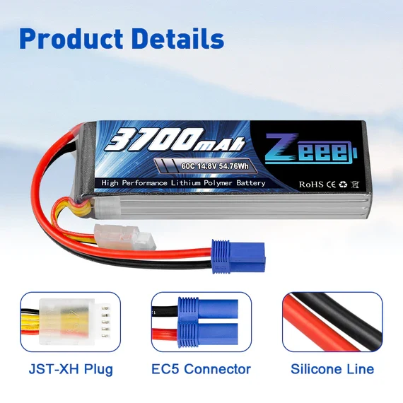 Zeee 4S 3700mAh 14,8V 60C EC5 Lipo Akku (2 Stück)