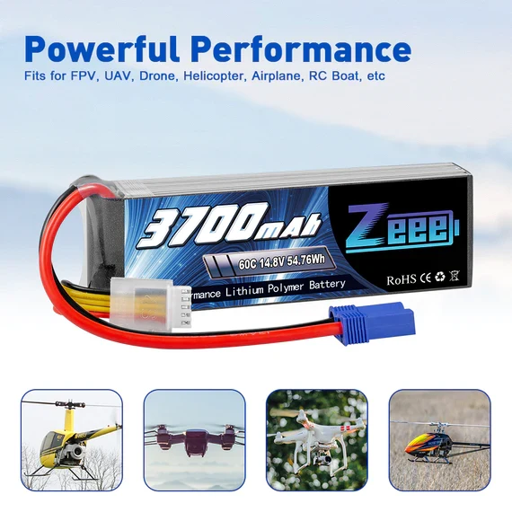 Zeee 4S 3700mAh 14,8V 60C EC5 Lipo Akku (2 Stück)