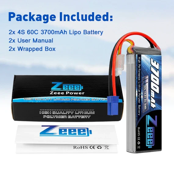 Zeee 4S 3700mAh 14,8V 60C EC5 Lipo Akku (2 Stück)