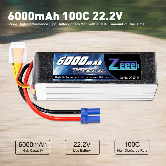 Zeee 6S 6000mAh 22,2V 100C Lipo Akku EC5 (2 Stück)